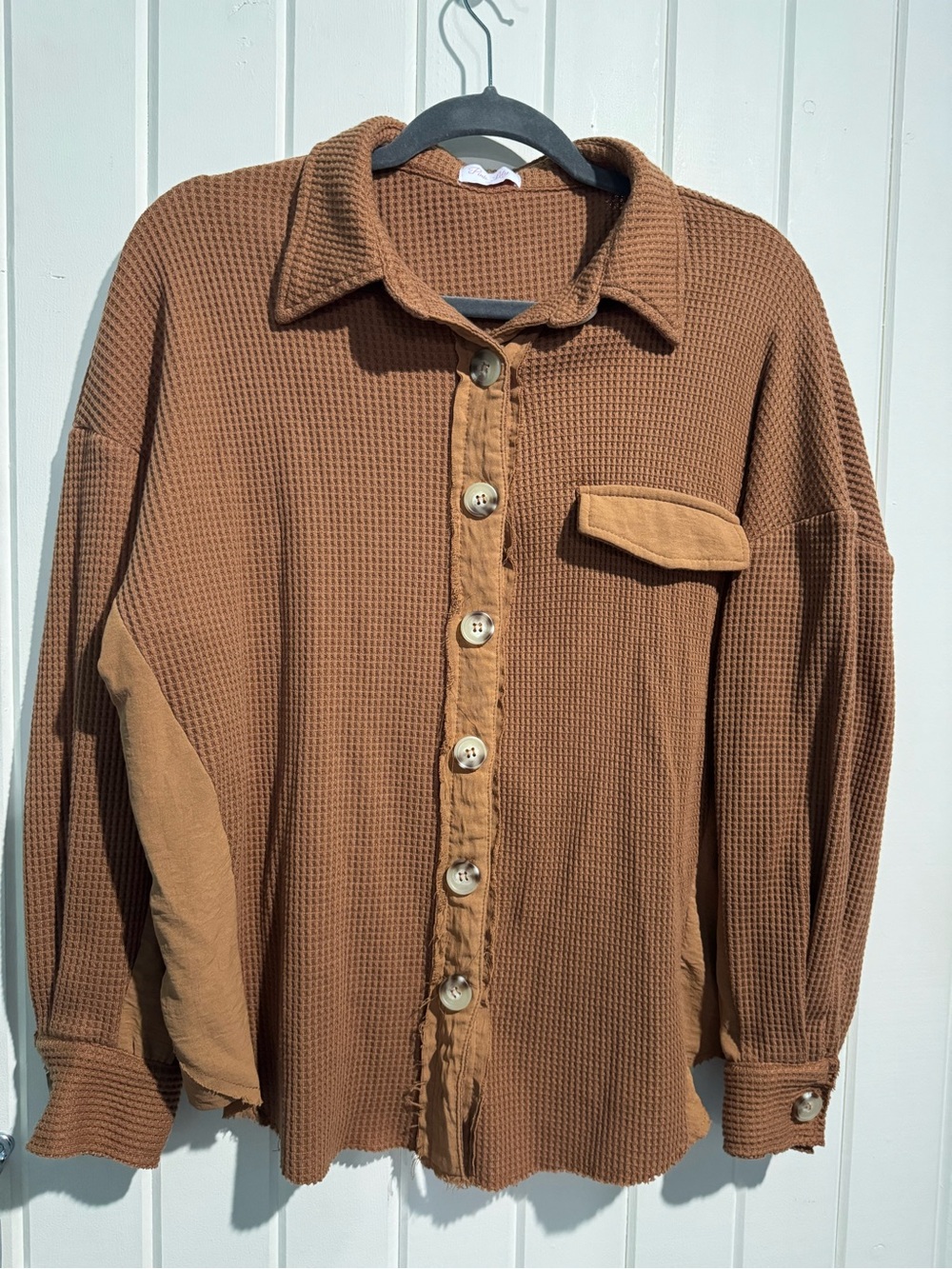 Pink Lily Brown Waffle-Knit Button Down Shirt
